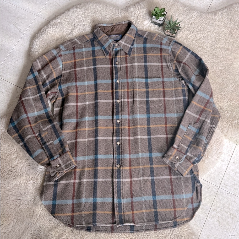 Pendleton Vintage 1970s Plaid Button Up Shirt Virgin Wool Casual Flannel Size L